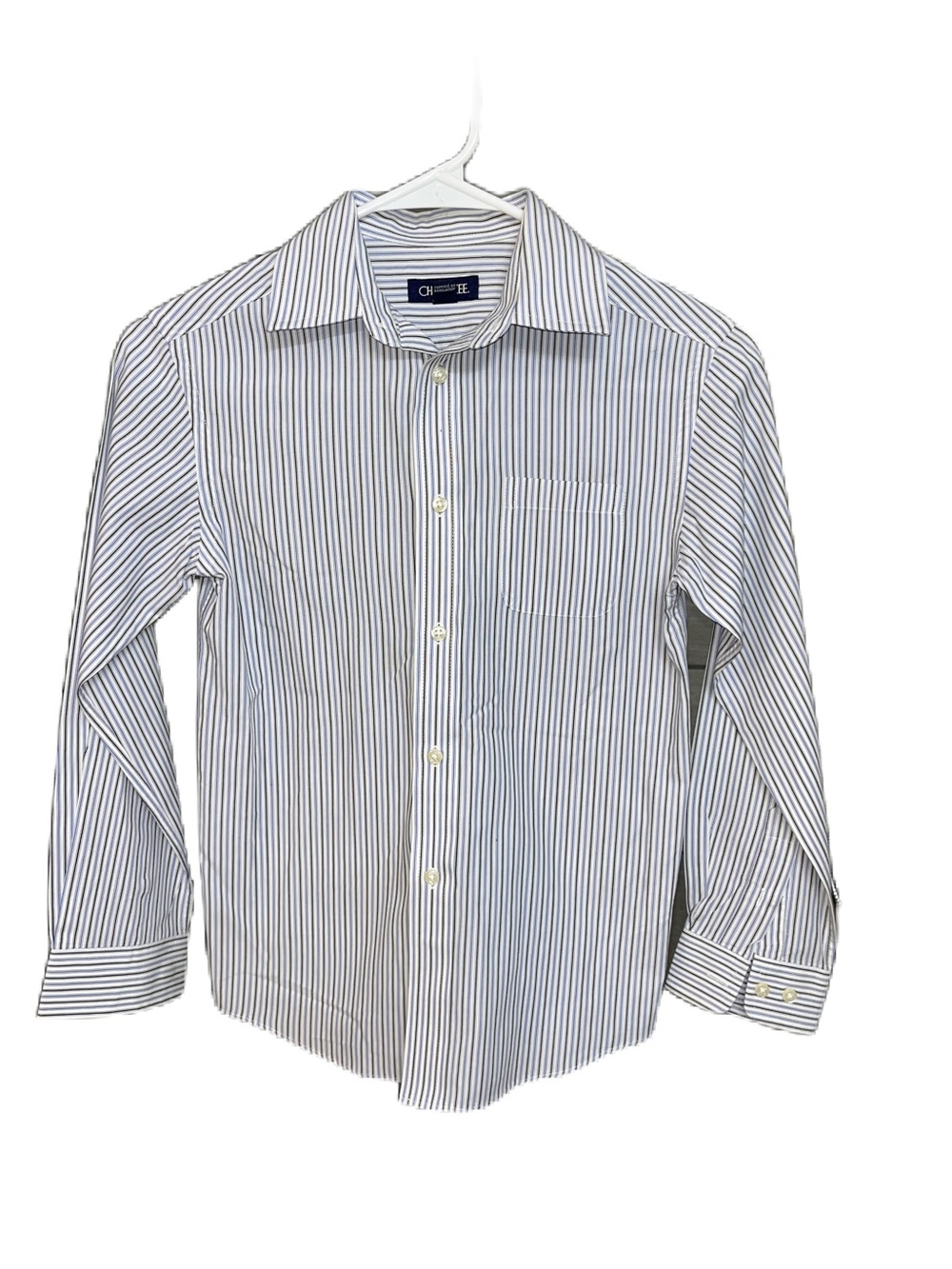 Classic Little Boys 8/10 Striped Button-Down Shirt - White with Navy Stripes